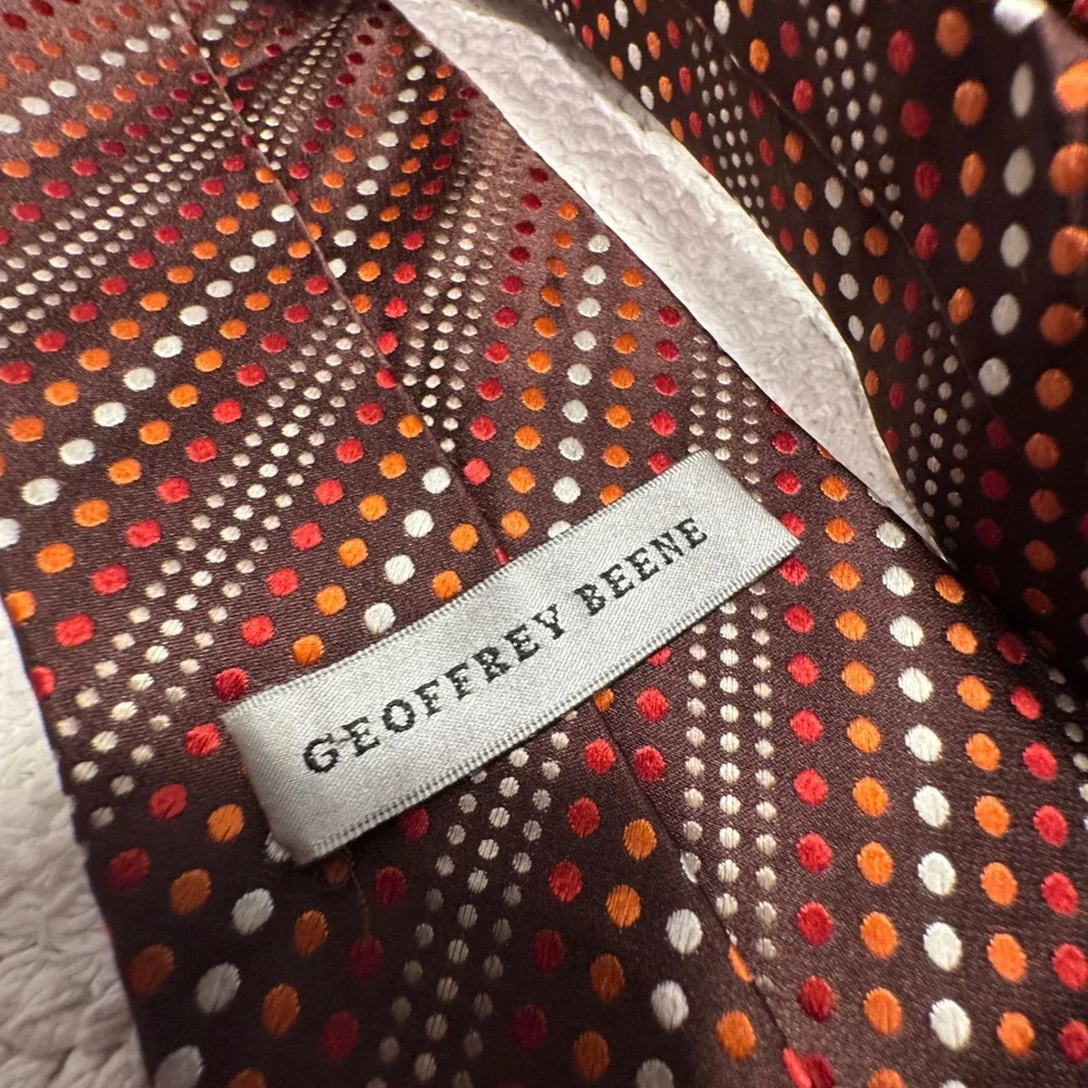 Geoffrey Beene Tie Red Orange Polka Dot Silk Business Formal Necktie Necktie